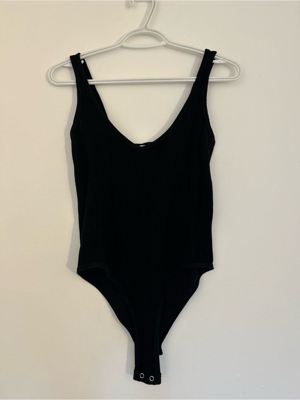 Black Ribbed V-Neck Bodysuit